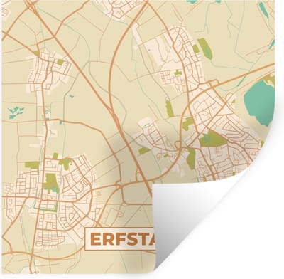Muurstickers - Sticker Folie - Erfstadt - Stadskaart - Plattegrond - Vintage - Kaart - 100x100 cm - Plakfolie - Muurstickers Kinderkamer - Zelfklevend Behang XXL - Zelfklevend behangpapier - Stickerfolie