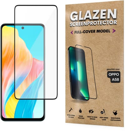Screenprotector - Geschikt voor OPPO A58 - Gehard Glas - Full Cover Tempered Glass - Case Friendly