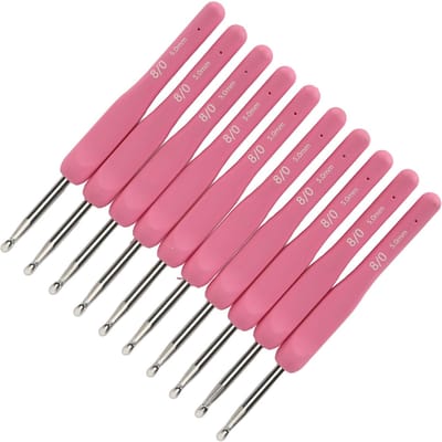 10 stuks Haaknaalden 5 mm Ergonomisch Handvat Gladmakend Siliconen Stevig Aluminium Haaknaald Set voor pink