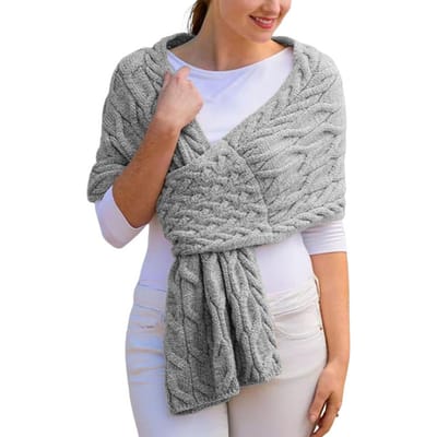 Knusse Gebreide Sjaal Winter Warm Dames Sjaal Sjaal Collectie Effen Kleur Verdikte Gebreide Sjaal Lange Grote Sjaals voor Kantoor XXS gray