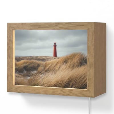 Wandlamp 20x15 cm - Oplaadbaar - Duinen - Vuurtoren - Rood - Lucht - Wandlampen binnen woonkamer - Slaapkamer lamp met kabel - Decoratieve nachtlamp - Vloerlamp snoer