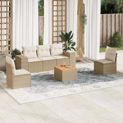 vidaXL - 6-delige - Loungeset - met - kussens - poly - rattan - beige
