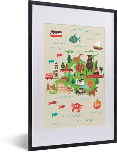 Wereldkaart Kinderen - Groen - Europa - Schoolplaat - Kinderkamer - 40x60 cm