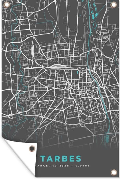 Muurdecoratie Tarbes - Frankrijk - Plattegrond - Kaart - Stadskaart - 120x180 cm - Tuinposter - Tuindoek