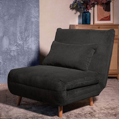 HOMLA - Sofa - SOLACE - 1-zits - Met slaapfunctie - Zwart Corduroy - 83x91x84 cm