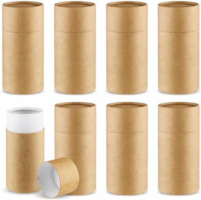 8 Stuks Kraft Papier Cilinders 100ml Verpakkingsdozen met Deksel - Ronde Kartonnen Tubes voor Theeopslag en Essentiële Olie Containers (Lichtgeel)