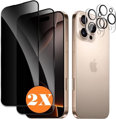 Privacy screenprotector Geschikt voor iPhone 16 Pro screenprotector Privacy Met iPhone 16 Pro camera lens - Complete bescherming voor iPhone 16 Pro – scherm en camera in één set - 2X