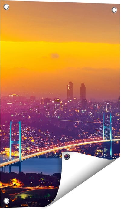 Gards Tuinposter Bosporusbrug in Istanbul bij Zonsondergang - 40x60 cm - Tuindoek - Tuindecoratie - Wanddecoratie buiten - Tuinschilderij