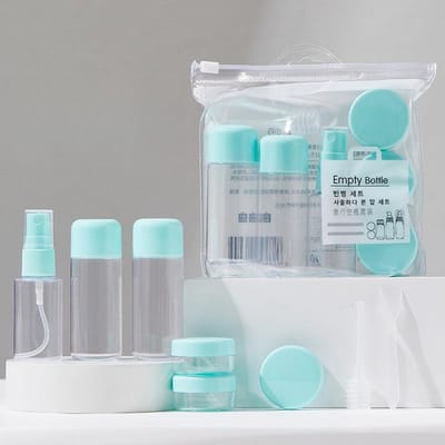 Reiscosmetica Lege Fles Set 8-delige Fles Set, Afvulflesjes, Sprayflesje Crèmebakje met Opbergtas groen