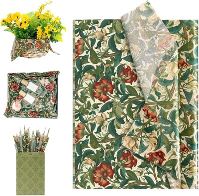 Vintage Bloemenpatroon Tissuepapier voor Creatieve Projecten en Decoratie - 100 Vellen