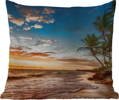 Tuinkussen - Strand - Zonsondergang - Zee - Palmboom - 40x40 cm - Weerbestendig