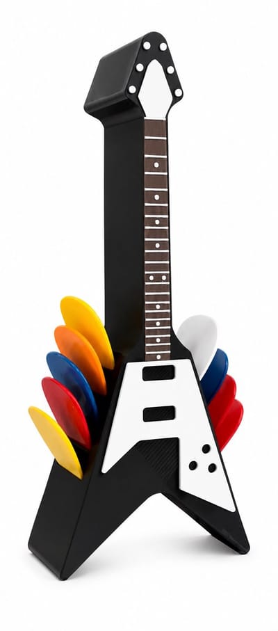 Gitaar Plectrumhouder met 5 Plectrums – Gitaarvormige Opbergdoos & Displaybox – Elektrische Gitaar Design Zwart/Wit – Muzikantenaccessoire & Cadeau