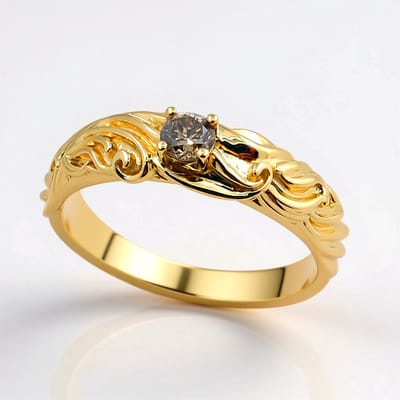 Cavill - Gouden Ring 9K met SI2 Argyle Champagne Diamant 0,171 ct - Ronde Briljant - Luxe Exclusieve Damesring - Elegant & Tijdloos