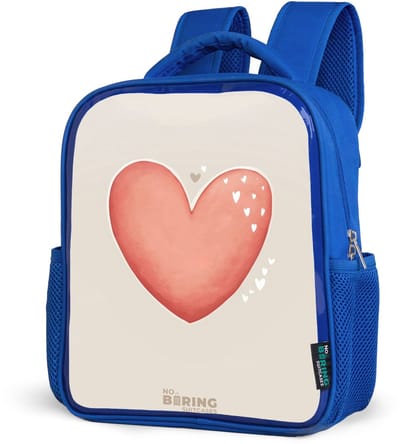 NoBoringSuitcases.com® - Rugzak blauw - Schooltas jongens - Rood hart op een beige achtergrond - Kinder rugtas jongen - Boekentas kind - Kinderrugzak voor school - Schoolrugzak