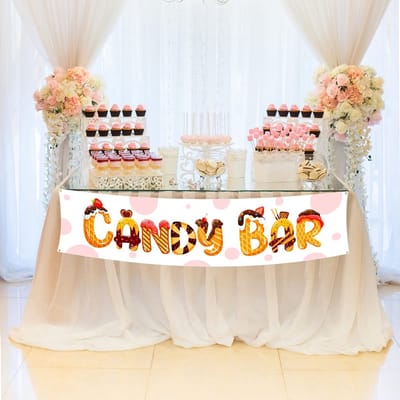 Dailygoods- Snoepbanner 120 x 30 cm - Tafelbanner - Candybar Decoratie - Bruiloft/Verjaardag - Babyborrel/Doop - Stoffen Banner - Feestbanner