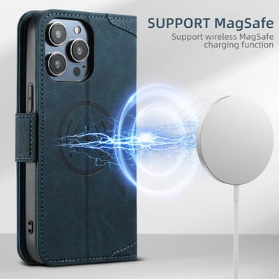 SUTENI Luxe Portemonnee Leer Magsafe Kaarthouder Flip Magnetische Telefoonhoesje Voor iPhone 16 15 14 13 12 Pro Max Plus Cover For iPhone16ProMax gray