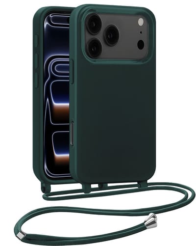 Hoesje Geschikt voor iPhone 17 Pro / 18 Pro Hoesje Siliconen Case Met Koord - Hoes Geschikt voor iPhone 17 Pro / 18 Pro Hoesje Backcover Met Telefoonkoord - Telefoonhoes - Donkergroen