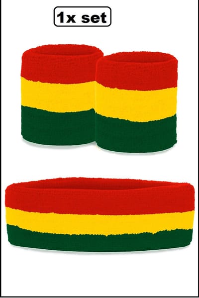 Zweetbandjes set rood/geel/groen 3-dlg- Carnaval sport zweetband thema feest optocht festival