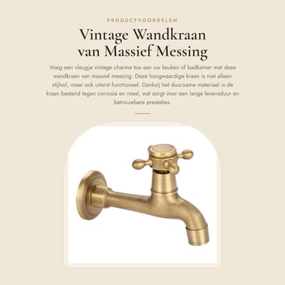 Dailygoods- Kraan Vintage Stijl - G1/2 Wandbeugel - Hoogwaardige Messing - Corrosiebestendig - Eenvoudige Installatie - Eén Handgreep Bedienbaar - Waterkraan