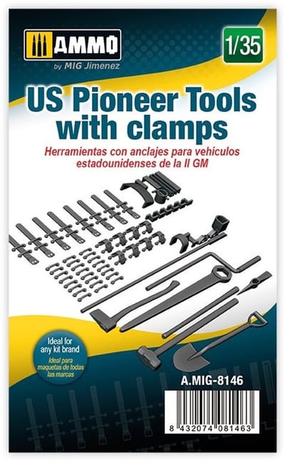 AMMO by Mig Jimenez Modelbouwpakket - AMMO MIG 8146 US Pioneer Tools with Clamps Resin onderdeel - 1:35 - Modelbouw