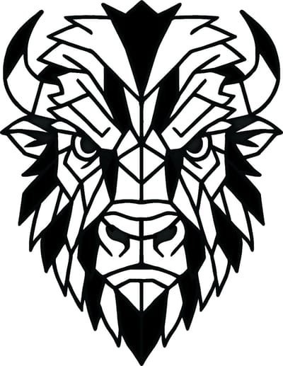 Bison line-art wanddecoratie – dierenkop wandbord – klein 25×19,4 cm – populierenhout zwart