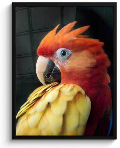 Poster in lijst - Fotolijst 50x70 cm - Posters - Close-up - Papegaai - Veren - Oranje - Posterlijst zwart - Decoratie - Wanddecoratie woonkamer - Muurdecoratie slaapkamer