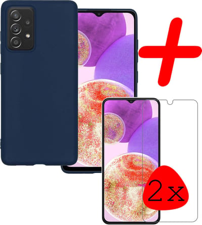 Hoesje Met 2x Screenprotector - Geschikt voor Samsung Galaxy A23 - Sterk & Shockproof - Back Cover - Siliconen Case - Telefoon Hoes - Donkerblauw