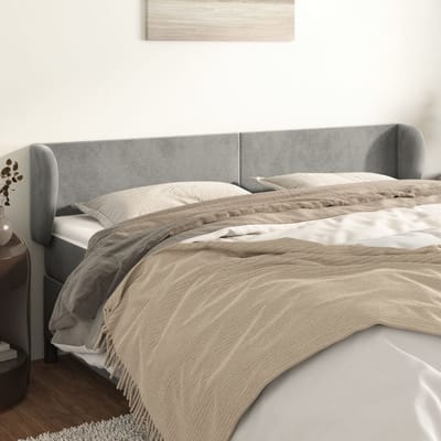 vidaXL - Hoofdbord - met - randen - 183x23x78/88 - cm - fluweel - lichtgrijs
