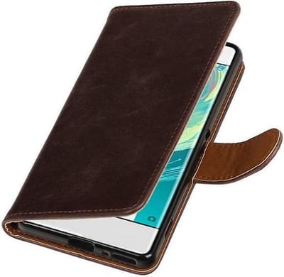 Zakelijke Book Case Telefoonhoesje Geschikt voor de Sony Xperia XA - Portemonnee Hoesje - Pasjeshouder Wallet Case - Mocca
