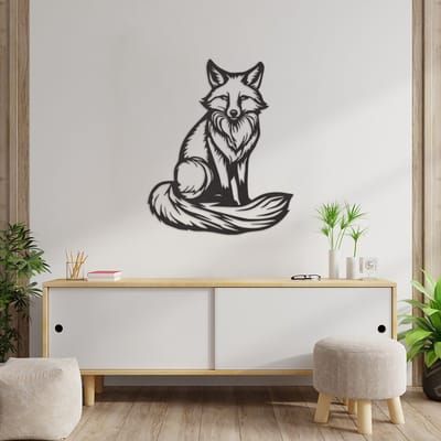 Wanddecoratie Vos - Muurdecoratie Vos - Muurdecoratie Hout - Wanddecoratie Hout - Muurdecoratie Woonkamer - Wanddecoratie Woonkamer - Wanddecoratie Industrieel - Wanddecoratie Dieren - Home Decor - Wall Line Art - 72 x 59 cm
