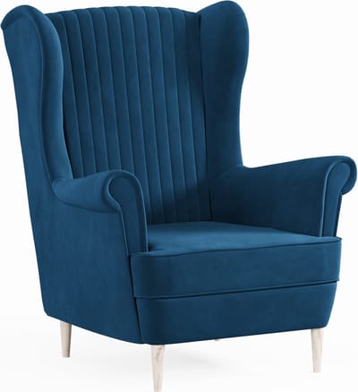 Ohrensessel, fauteuil van fluweel, stoel, zitmeubel, gestoffeerde fauteuil, relaxfauteuil - Fauteuil Comfy - Blauw (Manila 25)