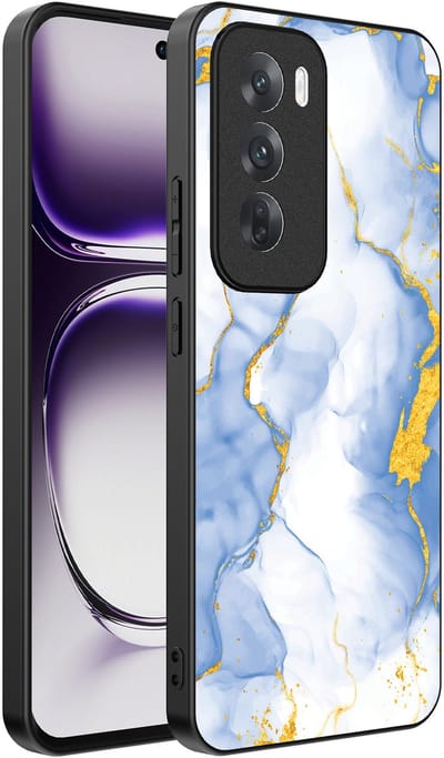 Smartphonica Telefoonhoesje Geschikt voor Oppo Reno 12 met Lichtblauw Goud Marmer Opdruk - TPU Backcover Case Lightblue Gold Marble Design geschikt voor Oppo Reno 12