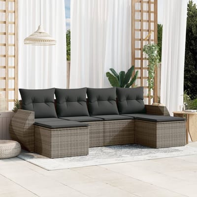 vidaXL - 6-delige - Loungeset - met - kussens - poly - rattan - grijs