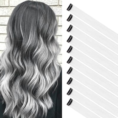 Dailygoods- Haarextensies 10 Stuks - Clip-in Witte Haarextensies - Synthetische Haaraccessoires - 22 Inch - Lichtgewicht en Comfortabel - Veilig en Schadevrij - Haarverlenging