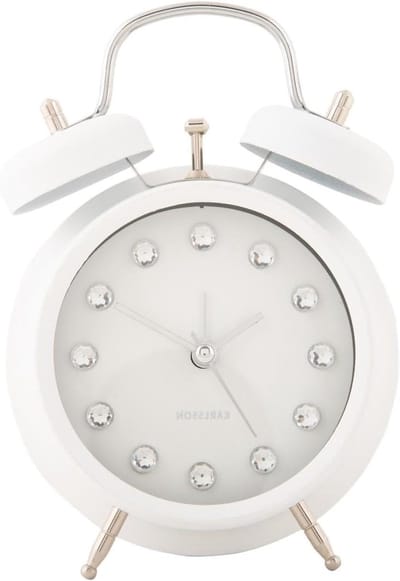 Klok Glam Diamonds - Wekker Analoog - Wakker Worden - Analoge Tijdweergave - 11.8 x 5.7 x 17 cm - Wit