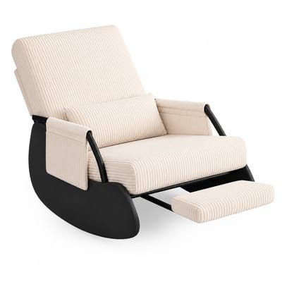 CINK Comfort Schommelstoel 120 kg - Met Voetensteun - Verstelbare Rugleuning en Afneembare Wasbare Hoes - Corduroy - Beige - 63 x 63 x 80 cm