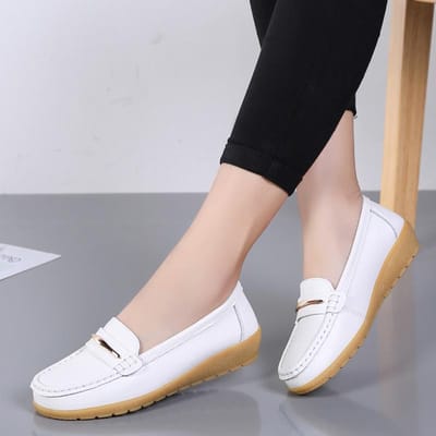 Nieuwe Schoenen van Echt Leer Vrouw Slip On Dames Flats Mocassins Dames Loafers Lente Herfst Moederschoen Grote Maat 35-44 44 gray
