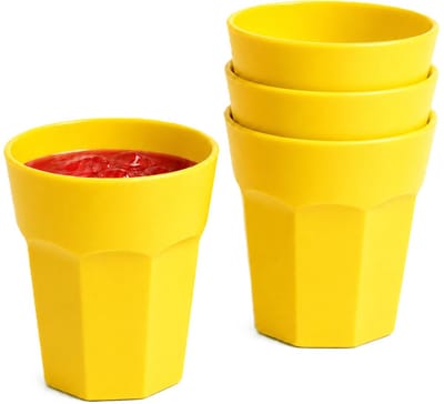 Plasticforte onbreekbaar drinkglas - 4x - kunststof - geel - 360 ml - drinkglazen - lichtgewicht - 9 x 10 cm - stapelbaar