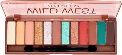 D'Donna - 12 Tinten Oogschaduw - WILD WEST - Matte-Metallic Bright High Pigmented - Bruin/Groen/Goud/Beige - 1 Doosje met lange applicator