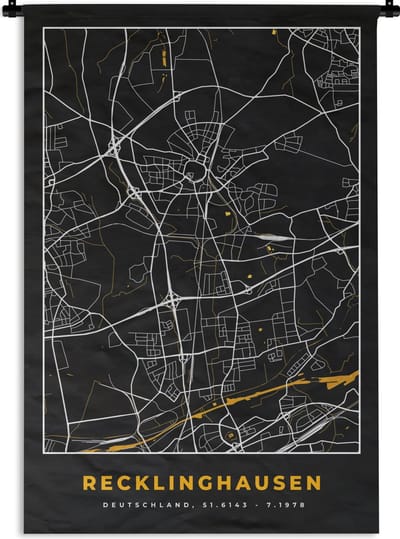 Wandkleed - Wanddoek - Goud – Duitsland – Plattegrond – Gold – Stadskaart – Kaart – Recklinghausen - 120x180 cm - Wandtapijt