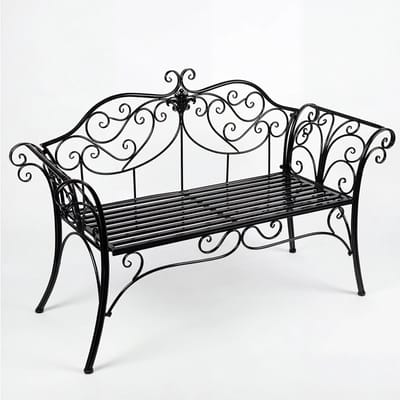 Turold Tuinbank - Smeedijzeren Tuinbank - Buitenbank - Balkonbank - Smeedijzer, Decoratief, 133x90x49cm, Zwart en Roestbestendig