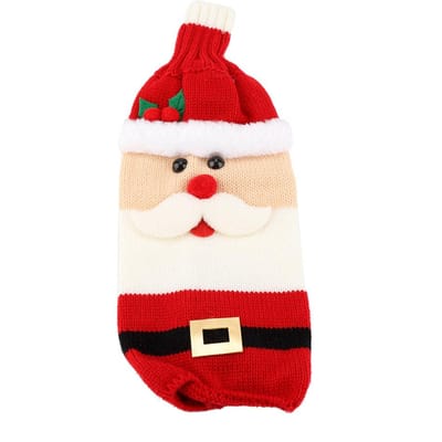 Gebreide Wijnfles Hoes Tas Beschermer Kerst Tafel Party Decoratie Ornament (Kerstman) red