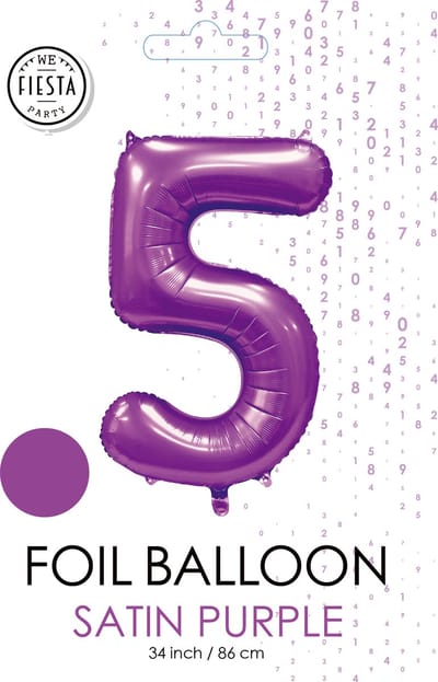 folieballon cijfer 5 mat paars metallic