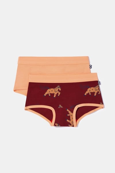 Woody duopack boxershort meisjes - zachtoranje/donkerrood pony all-overprint - 252-10-SHD-Z/036 - maat 104