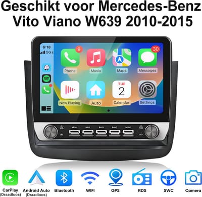 JUNSUN Andriod 15 Autoradio - Geschikt voor Mercedes-Benz Vito Viano W639 2010-2015 Accessoires, 2GB+64GB, Draadloze CarPlay & Android Auto, Bluetooth, GPS-Navigatie, 10.1-inch Touchscreen, Stuurwielbediening, DAB+, 2GB+64GB, DSP, Quad-core processor