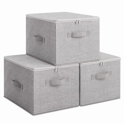 Unyqoos ® Ruime Opvouwbare Stoffen Opbergdozen Set van 3 met Deksel en Handgrepen