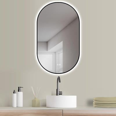 Design LED Antibacteriële Ovale Spiegel 60 x 100 cm met Zwarte Metalen Lijst