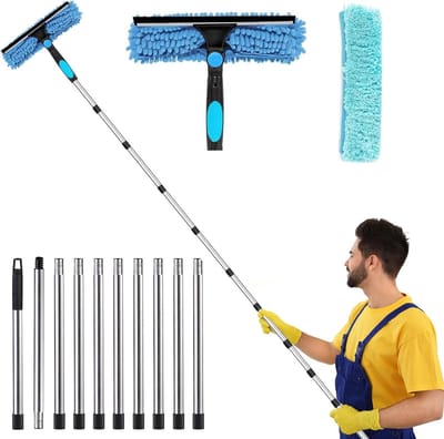 Raamwisser Kit - Schoonmaak Set - Glazen Wassen - 2-in-1 Functionaliteit - 4.5 Meter Bereik - Blauw