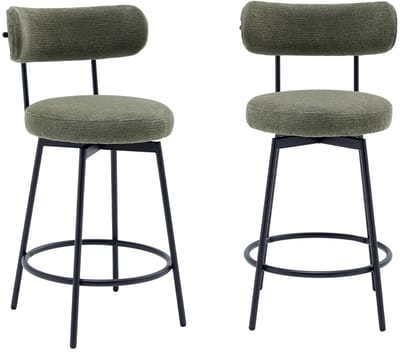 sweeek - Set van twee barstoelen met draaibare zitting van zwart metaal en stof - iris
