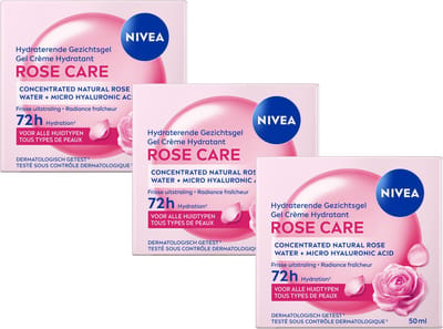NIVEA Hydraterende Gezichtsgel Rose Care - Moisturizer met Rozenwater & Hyaluronzuur - Hydraterend Gel - 3x 50ml